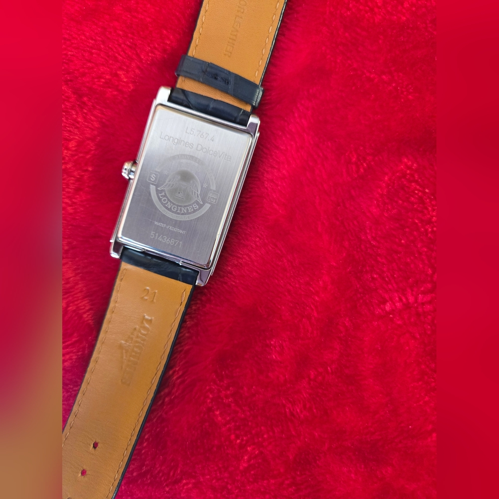 Longines Rectangular Silver Watch With Navy Blue … - image 4